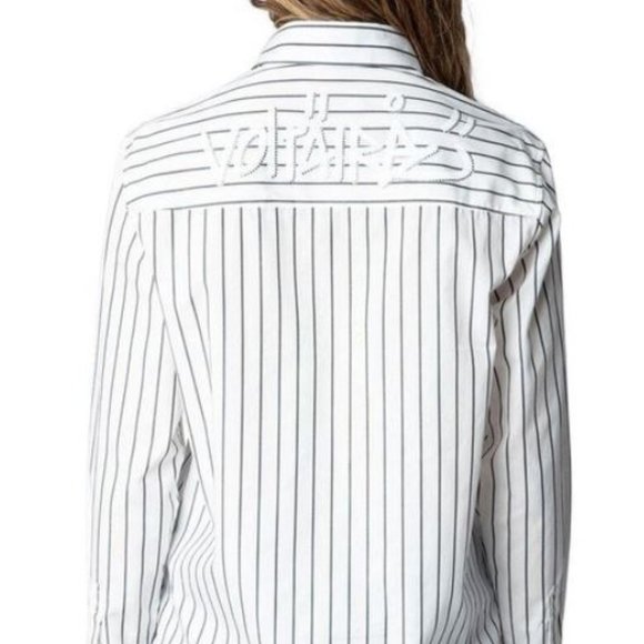 Zadig & Voltaire White Taskiz Pop Raye Strass Striped Shirt Sz M - Picture 13 of 16